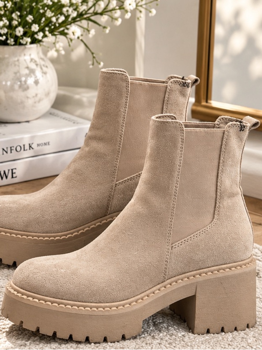 Madden Girl Taupe Ribbed Sole Ankle Bootie